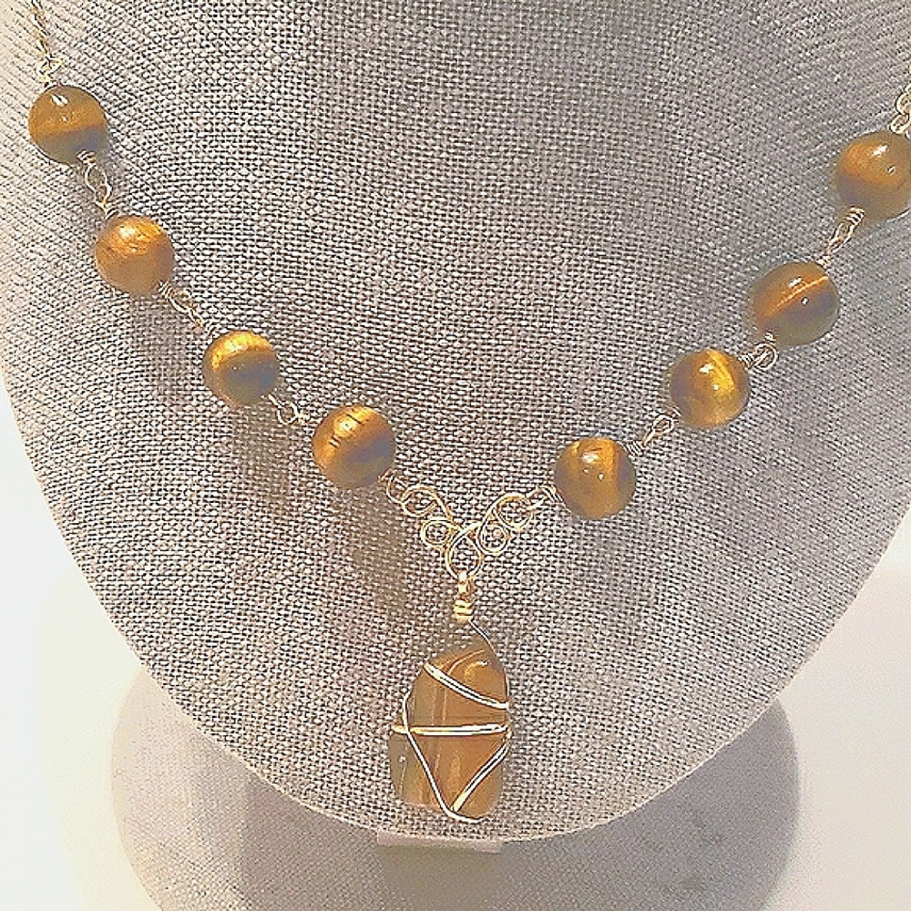 Handmade faux tiger's eye beads/stone necklace